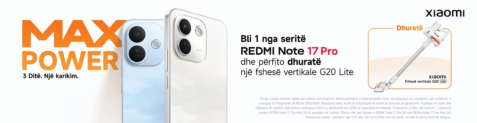 Bli Xiaomi Note 17 Pro ose 17 Pro Max, merr falas nje fshese verticale Xiaomi G20 Lite.